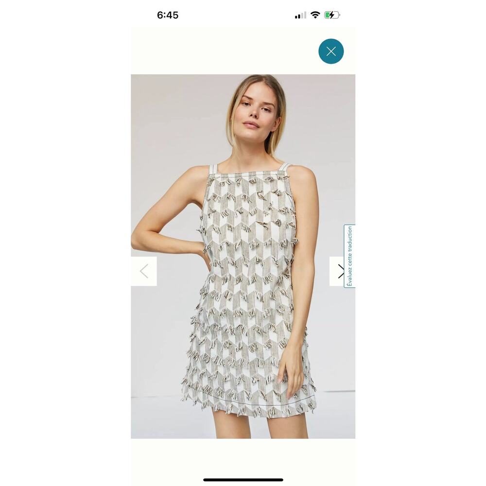 New Anthropologie Fringe Ladder Back Shift Dress Tan Sand Large‎ Retails $148